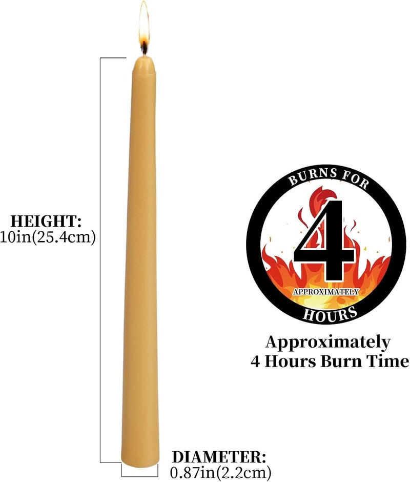KONNI 0.87×10 Inch Wax Yellow Taper Candles, Unscented and Smokeless Tall Candlesticks, 10 Pack Tapered Candles with Cotton Wicks, Long Burning, Ideal for Weddings, Dinner Parties, and Home Décor - Image 3